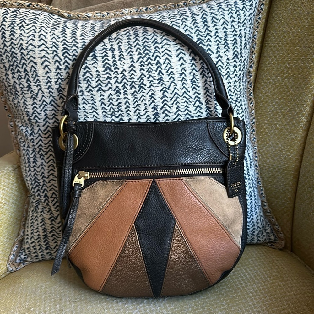 FOSSIL Karli Convertible Hobo - Leather and Suede Patchwork Multi